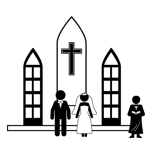 チャペル式｜大聖堂｜挙式｜キリスト教式 - シンプル / クリップアート / アイコン / イラスト / 無料 / 白黒 / 二色 / PNG形式：背景透明