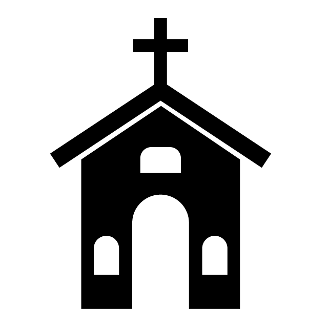 キリスト教式｜チャペルウエディング｜教会｜大聖堂 - シンプル / クリップアート / アイコン / イラスト / 無料 / 白黒 / 二色 / PNG形式：背景透明