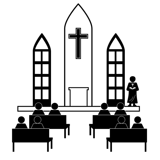 大聖堂｜挙式｜神父｜キリスト教式 - シンプル / クリップアート / アイコン / イラスト / 無料 / 白黒 / 二色 / PNG形式：背景透明
