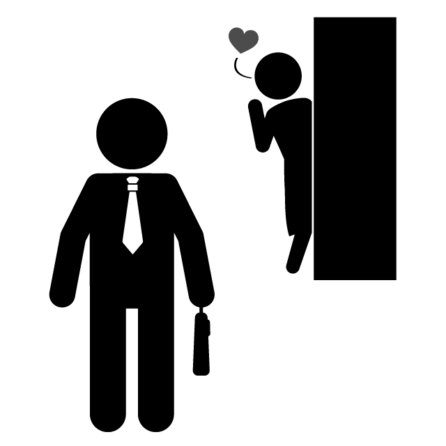 恋心｜素敵な人｜後をつける｜男性 - シンプル / クリップアート / アイコン / イラスト / 無料 / 白黒 / 二色 / PNG形式：背景透明