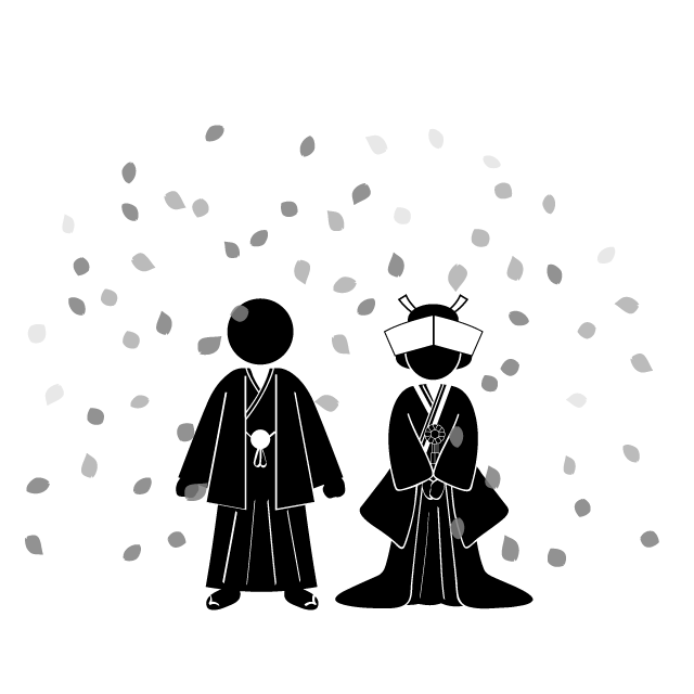 和風結婚式｜新婦｜新郎｜花嫁 - シンプル / クリップアート / アイコン / イラスト / 無料 / 白黒 / 二色 / PNG形式：背景透明