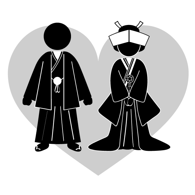 結婚/和式｜着物｜紋付羽織袴｜和装結婚式 - シンプル / クリップアート / アイコン / イラスト / 無料 / 白黒 / 二色 / PNG形式：背景透明