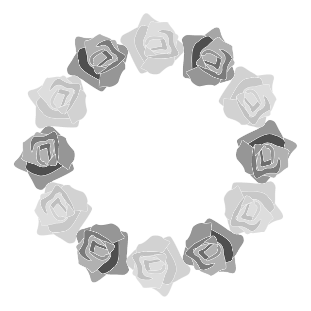 花束｜記念日｜バラ｜ブルー - シンプル / クリップアート / アイコン / イラスト / 無料 / 白黒 / 二色 / PNG形式：背景透明