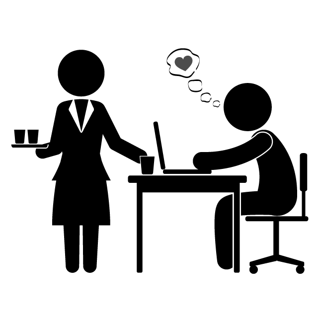 オフィスラブ｜社内結婚｜女性｜社内恋愛 - シンプル / クリップアート / アイコン / イラスト / 無料 / 白黒 / 二色 / PNG形式：背景透明