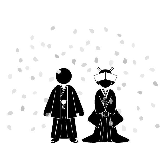 紋付羽織袴｜着物｜祝福｜花びら - シンプル / クリップアート / アイコン / イラスト / 無料 / 白黒 / 二色 / PNG形式：背景透明