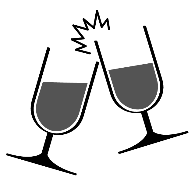 乾杯｜ワイン｜記念日｜酒 - シンプル / クリップアート / アイコン / イラスト / 無料 / 白黒 / 二色 / PNG形式：背景透明