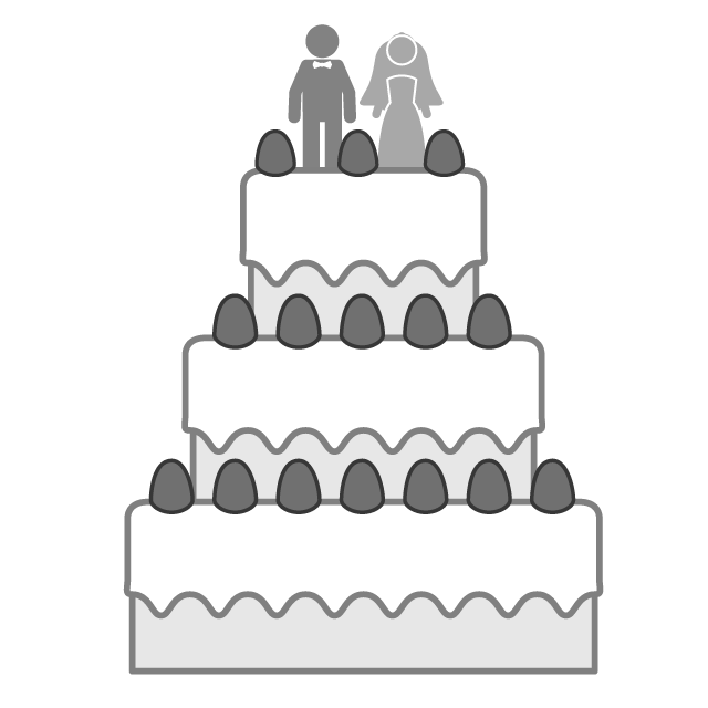 ウェディングケーキ｜イチゴ｜人形｜カップル - シンプル / クリップアート / アイコン / イラスト / 無料 / 白黒 / 二色 / PNG形式：背景透明