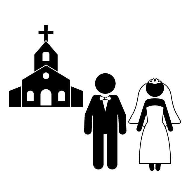 挙式｜ブライダル｜結婚｜教会 - シンプル / クリップアート / アイコン / イラスト / 無料 / 白黒 / 二色 / PNG形式：背景透明