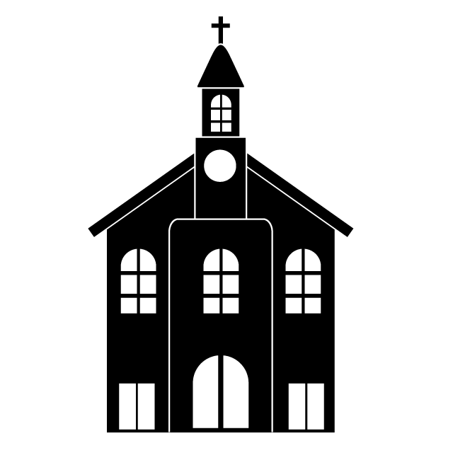 チャペル｜教会｜十字架｜大聖堂 - シンプル / クリップアート / アイコン / イラスト / 無料 / 白黒 / 二色 / PNG形式：背景透明