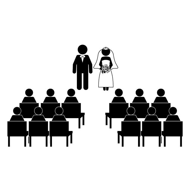 洋式結婚｜タキシード｜ウェディングドレス｜披露宴会場 - シンプル / クリップアート / アイコン / イラスト / 無料 / 白黒 / 二色 / PNG形式：背景透明