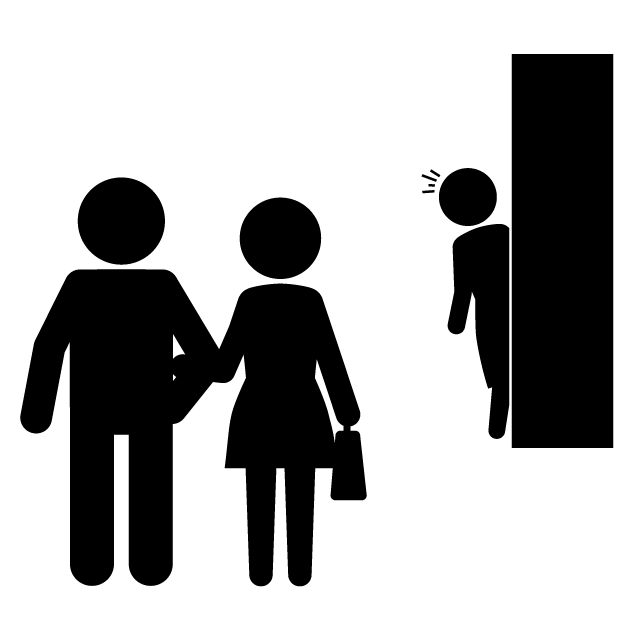 浮気現場｜追跡｜目撃｜若い女 - シンプル / クリップアート / アイコン / イラスト / 無料 / 白黒 / 二色 / PNG形式：背景透明