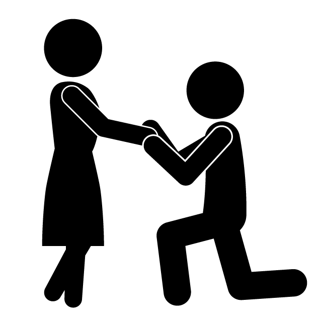 プロポーズ｜求婚｜婚約指輪｜サプライズ - シンプル / クリップアート / アイコン / イラスト / 無料 / 白黒 / 二色 / PNG形式：背景透明