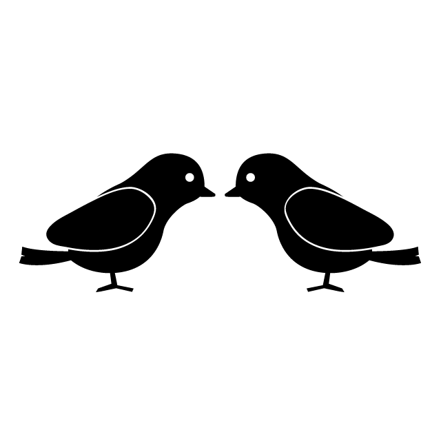 カップル｜小鳥 - シンプル / クリップアート / アイコン / イラスト / 無料 / 白黒 / 二色 / PNG形式：背景透明