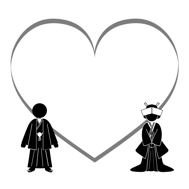 新郎｜新婦｜ハートマーク - シンプル / クリップアート / アイコン / イラスト / 無料 / 白黒 / 二色 / PNG形式：背景透明