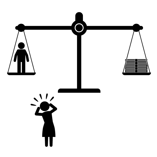 お金｜男性｜悩む｜比べる - シンプル / クリップアート / アイコン / イラスト / 無料 / 白黒 / 二色 / PNG形式：背景透明