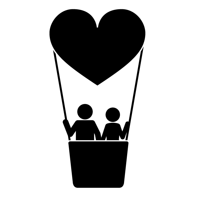 愛｜気球｜カップル｜ハート - シンプル / クリップアート / アイコン / イラスト / 無料 / 白黒 / 二色 / PNG形式：背景透明