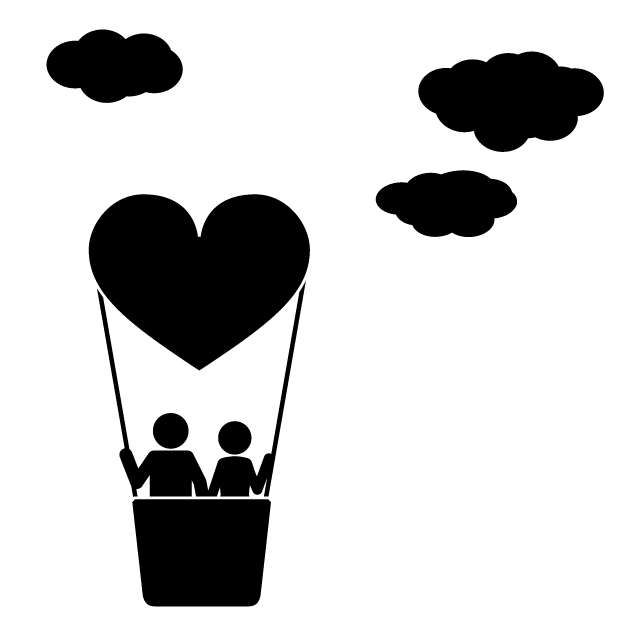 ハート｜気球｜夫婦｜空 - シンプル / クリップアート / アイコン / イラスト / 無料 / 白黒 / 二色 / PNG形式：背景透明