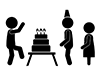 誕生日パーティで喜ぶ子供 | ケーキ | プレゼント - 無料ピクトグラム｜白黒イラスト