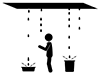 Leaky house | Put a bucket | Old house-Free pictograms | Black and white illustrations