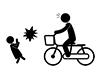 女の子に怪我をおわす | 自転車事故 | スピードの出し過ぎ - 無料ピクトグラム｜白黒イラスト
