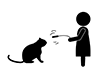 Girls playing with cats | Kids playing with pets | Domestic cats-Free pictograms | Black and white illustrations