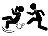 Kicking people from behind | Violent people | Falling people-Free pictograms | Black and white illustrations