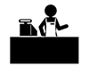 Cashier's sister | Supermarket cashier | Go to checkout-Free pictogram | Black and white illustration