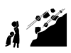 Mother and child meet rockfall | Natural disaster | Accident-Free pictogram | Black and white illustration