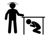 A person who hides from a criminal | Hides under a desk | Dangerous conditions-Free pictograms | Black and white illustrations