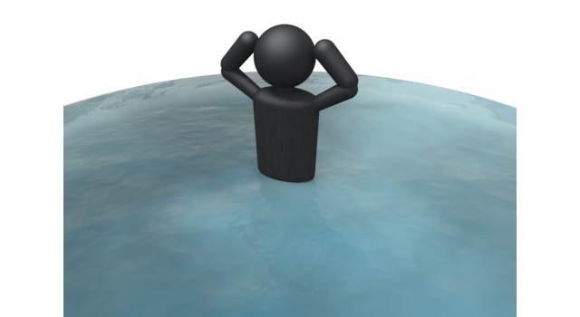 水が溢れる - シンプル人物イラスト/人クリップアート/アイコン/黒色/ピクトグラム