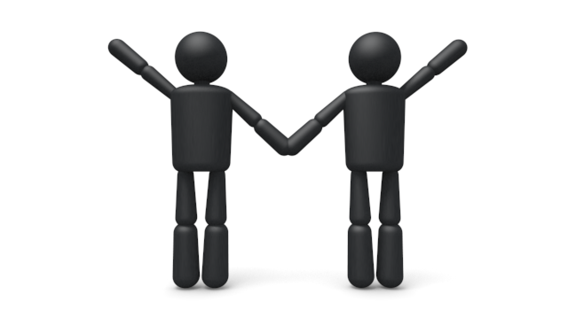 手をつなぐ - シンプル人物イラスト/人クリップアート/アイコン/黒色/ピクトグラム