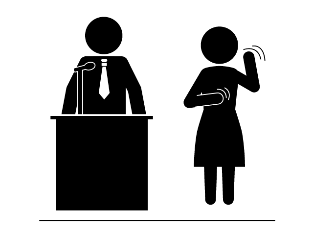 手話 | 演説 | 趣味・興味 - シンプル / クリップアート / アイコン / イラスト / 無料 / 白黒 / 二色 / PNG形式：背景透明