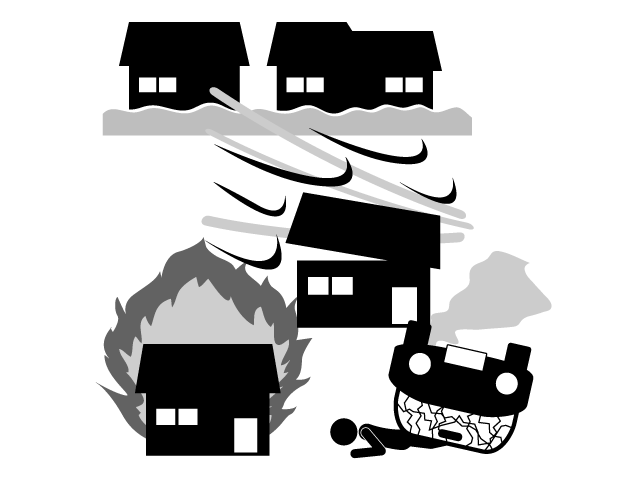 保険 | 災害 | 火事 | 事故 | 津波 | 趣味・興味 - シンプル / クリップアート / アイコン / イラスト / 無料 / 白黒 / 二色 / PNG形式：背景透明