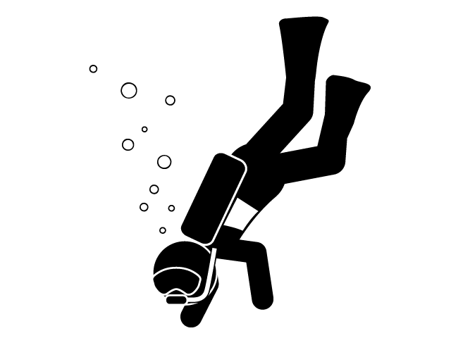ダイビング | 深海 | 海 | 趣味・興味 - シンプル / クリップアート / アイコン / イラスト / 無料 / 白黒 / 二色 / PNG形式：背景透明