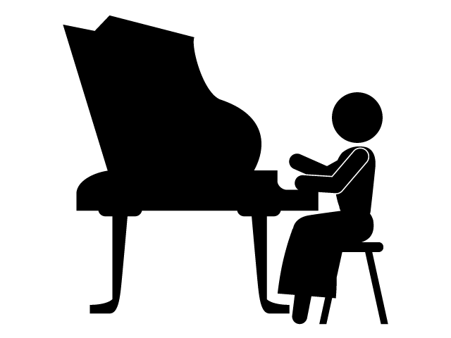 ビアノ | ピアニスト | 音楽 | 趣味・興味 - シンプル / クリップアート / アイコン / イラスト / 無料 / 白黒 / 二色 / PNG形式：背景透明