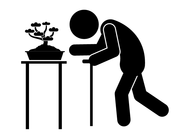 盆栽 | おじいさん | 年配者 | 趣味・興味 - シンプル / クリップアート / アイコン / イラスト / 無料 / 白黒 / 二色 / PNG形式：背景透明