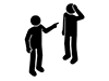 Pictogram of a person scolding with a pointed finger and another person holding their head in distress