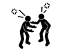 Pictogram of two people leaning forward and arguing/quarreling fiercely enough for sparks to fly