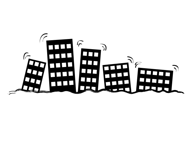 地震 | 揺れる | ビル - シンプル / クリップアート / アイコン / イラスト / 無料 / 白黒 / 二色 / PNG形式：背景透明