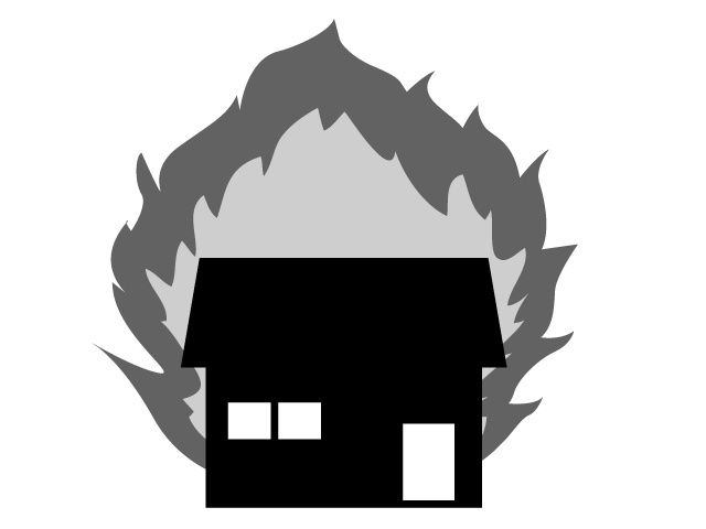 火事 | 燃える | 自宅 - シンプル / クリップアート / アイコン / イラスト / 無料 / 白黒 / 二色 / PNG形式：背景透明