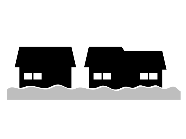 洪水 | 災害 - シンプル / クリップアート / アイコン / イラスト / 無料 / 白黒 / 二色 / PNG形式：背景透明