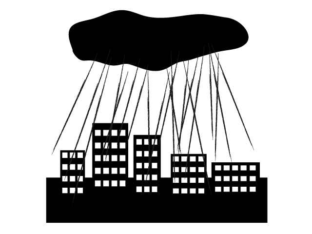 ゲリラ豪雨 | 大雨 | 天候 - シンプル / クリップアート / アイコン / イラスト / 無料 / 白黒 / 二色 / PNG形式：背景透明