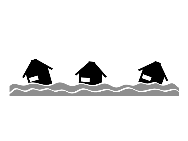 水害 | 洪水 | 災害 - シンプル / クリップアート / アイコン / イラスト / 無料 / 白黒 / 二色 / PNG形式：背景透明