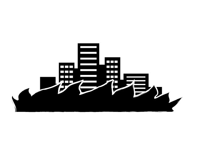 大火災 | 都市 | 火事 - シンプル / クリップアート / アイコン / イラスト / 無料 / 白黒 / 二色 / PNG形式：背景透明