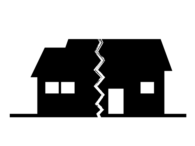 住宅崩壊 | 地震 | 災害 - シンプル / クリップアート / アイコン / イラスト / 無料 / 白黒 / 二色 / PNG形式：背景透明