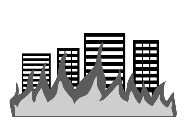 火災 | 火事 | ビル - シンプル / クリップアート / アイコン / イラスト / 無料 / 白黒 / 二色 / PNG形式：背景透明