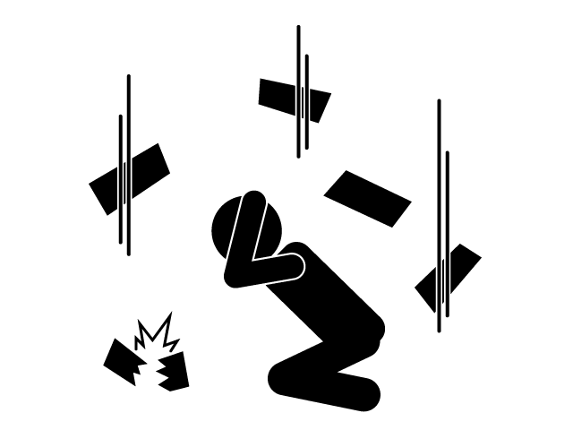 落下物事故 | 危険 | 身を守る - シンプル / クリップアート / アイコン / イラスト / 無料 / 白黒 / 二色 / PNG形式：背景透明