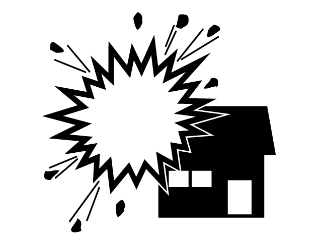 住宅損壊 | 落下 | 災害 - シンプル / クリップアート / アイコン / イラスト / 無料 / 白黒 / 二色 / PNG形式：背景透明