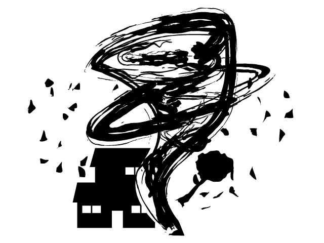 竜巻被害 | 住宅地 | 災害 - シンプル / クリップアート / アイコン / イラスト / 無料 / 白黒 / 二色 / PNG形式：背景透明