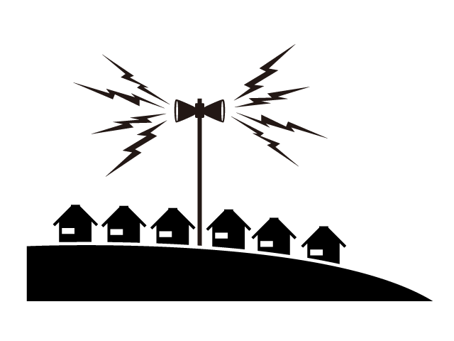 緊急警報 | 避難 | 災害 - シンプル / クリップアート / アイコン / イラスト / 無料 / 白黒 / 二色 / PNG形式：背景透明